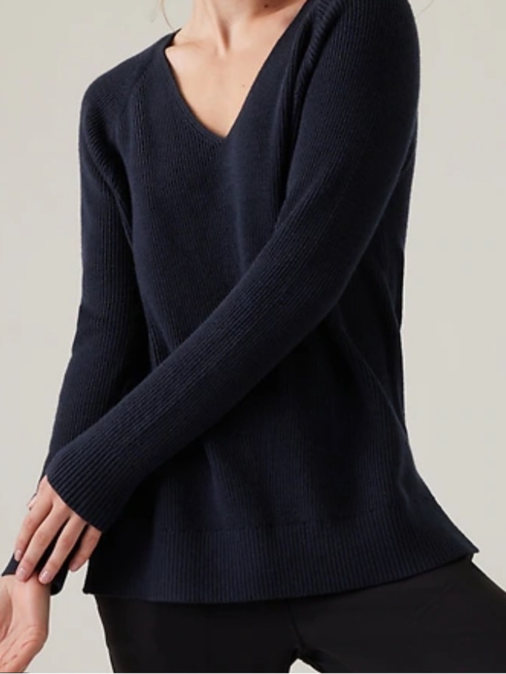 Athleta Felicity Cozy V-Neck Sweater Black Sz XL
